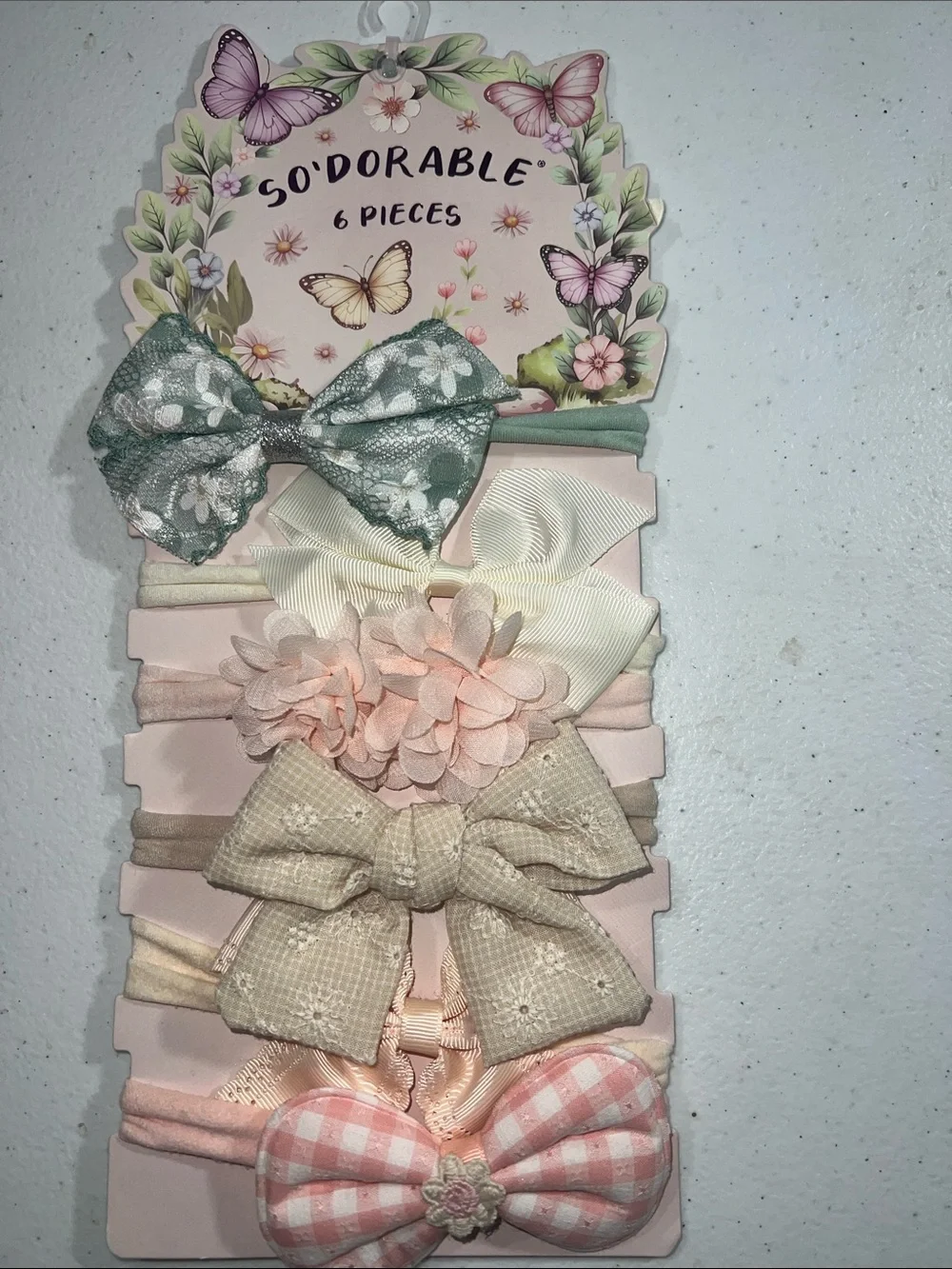 Pastel Girls' Bow & Flower Hair Tie Set - Pink, Cream, Green (6 pcs)